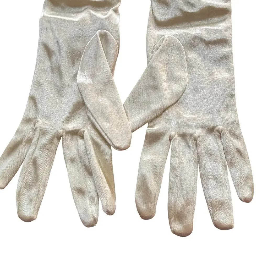 Ladies ruched satin gloves creamy white nylon ruched stretch spandex One Size